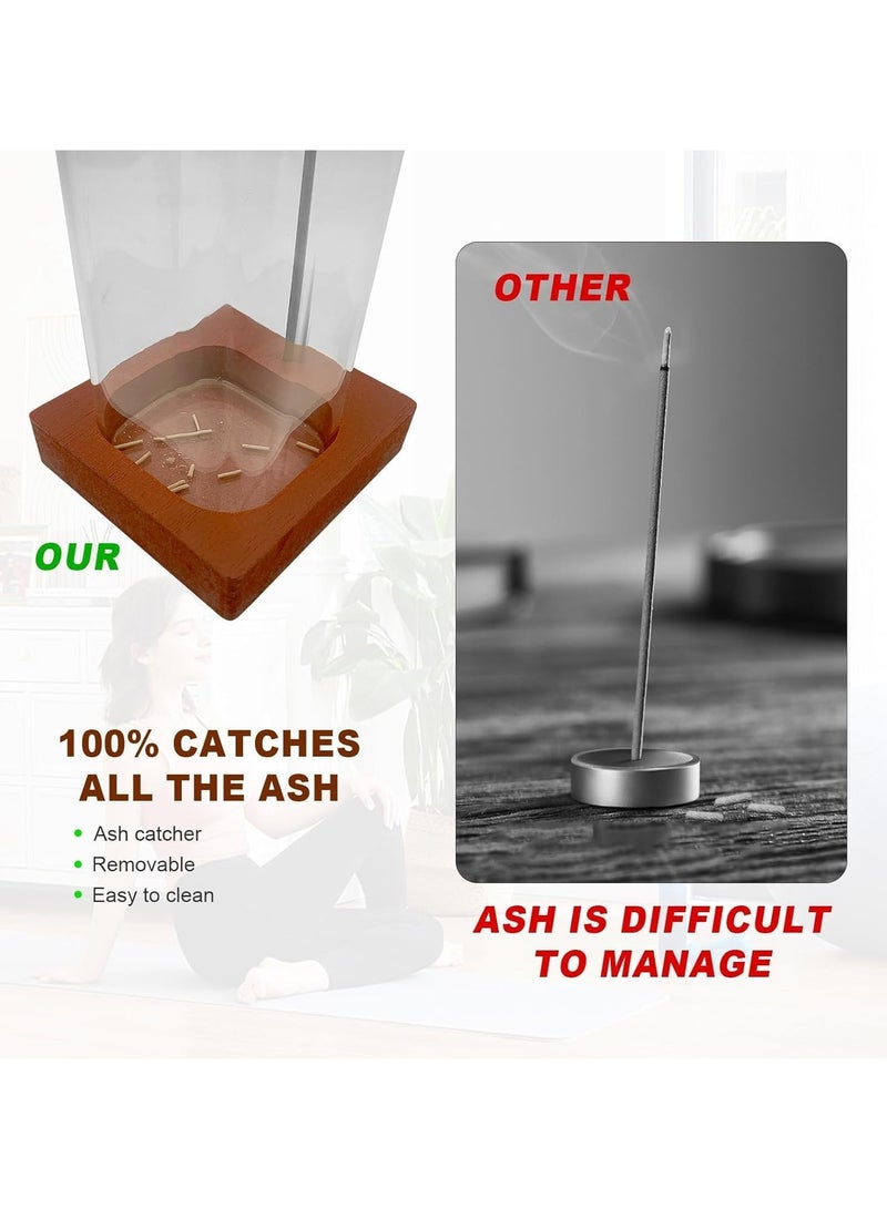 Wooden Incense Holder with Square Glass Ash Catcher – Upside-Down Design for Home Fragrance - Image 5