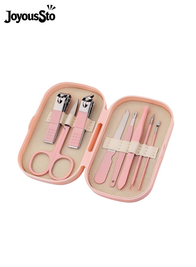 JoyousSto 8pcs manicure set toenail clippers, Stainless Steel Nail Clipper Set, Nail Clippers and Beauty Tool Portable Set, Pedicure Tools,Suitable for Travel Manicure Kit Pink  - Image 1