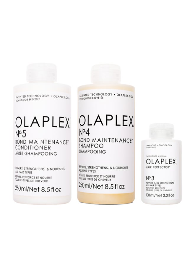 Olaplex 3-Piece No.3 Hair Perfector 100 ml No.4 Bond Maintenance Shampoo 250 ml  And No.5 Bond Maintenance Conditioner multicolour 250ml - Image 1