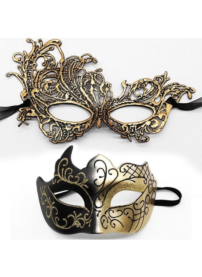 Beauenty Masquerade Mask for Couples Lace Eye Mask Party Ball Prom Mask Costume Mardi Gras 2 Packs  - Image 1