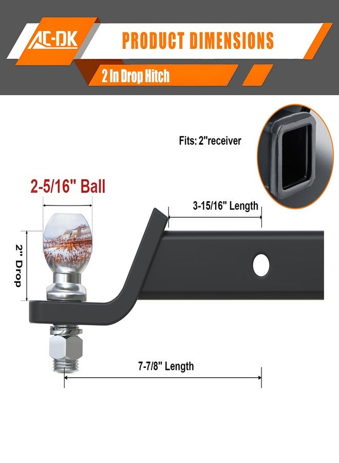 AC-DK 2" Trailer Hitch with 5/8" Hitch Pin and 2-5/16inch Ball - Image 2