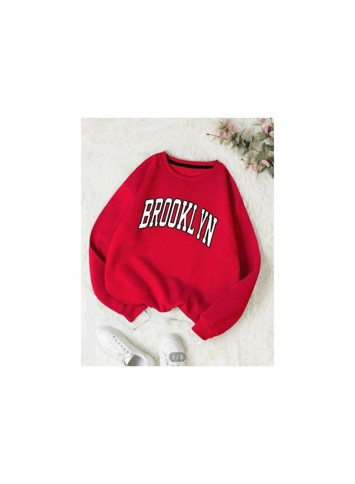Stylish Women Hoodie Round Neck - Red 