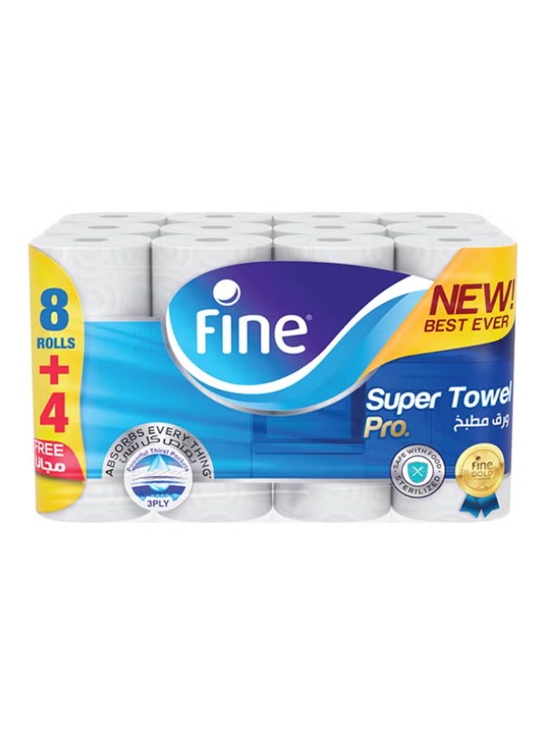 Fine Kitchen Towel 60 Sheets 3 Ply Pack of 12 Rolls White 26.5x21cm - Image 1