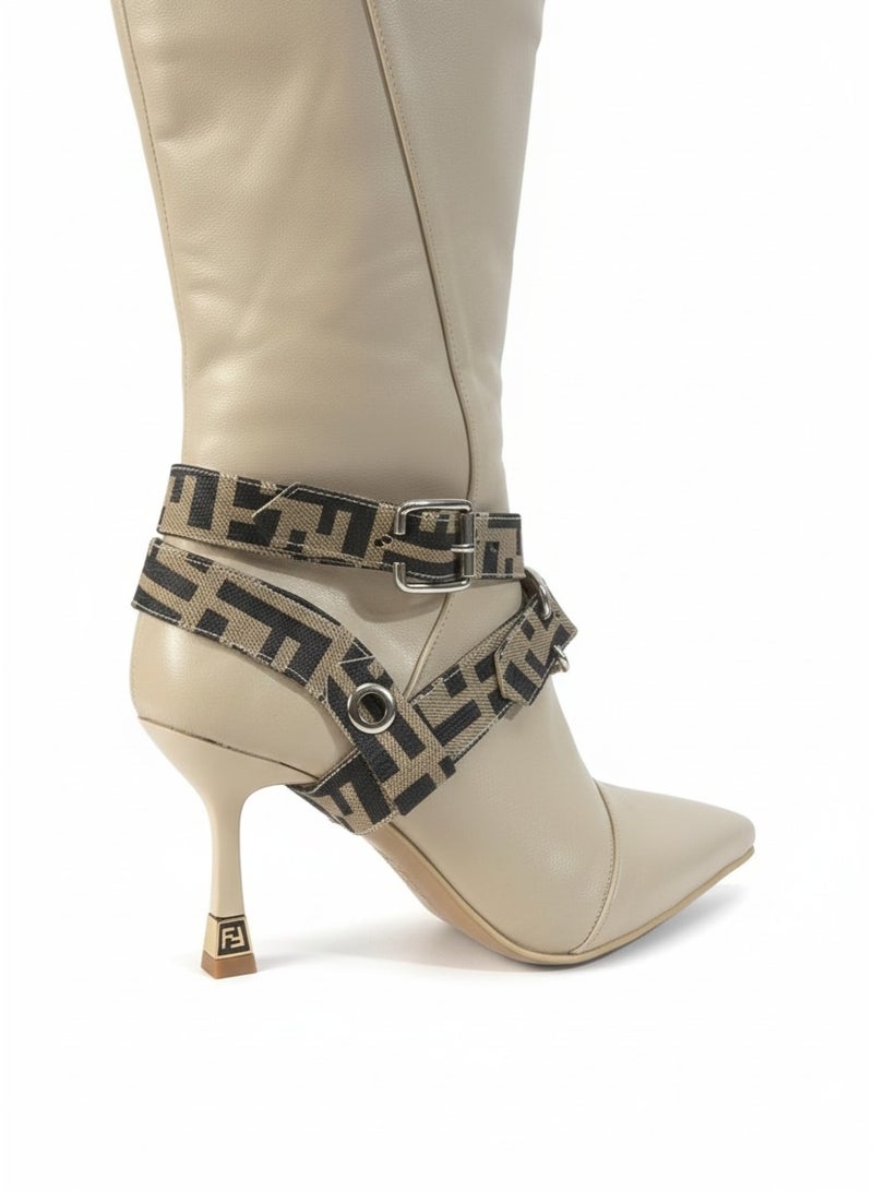 FENDI ROMA Elegant Knee-High Boots with Decorative Ankle Straps R-60 - Image 4