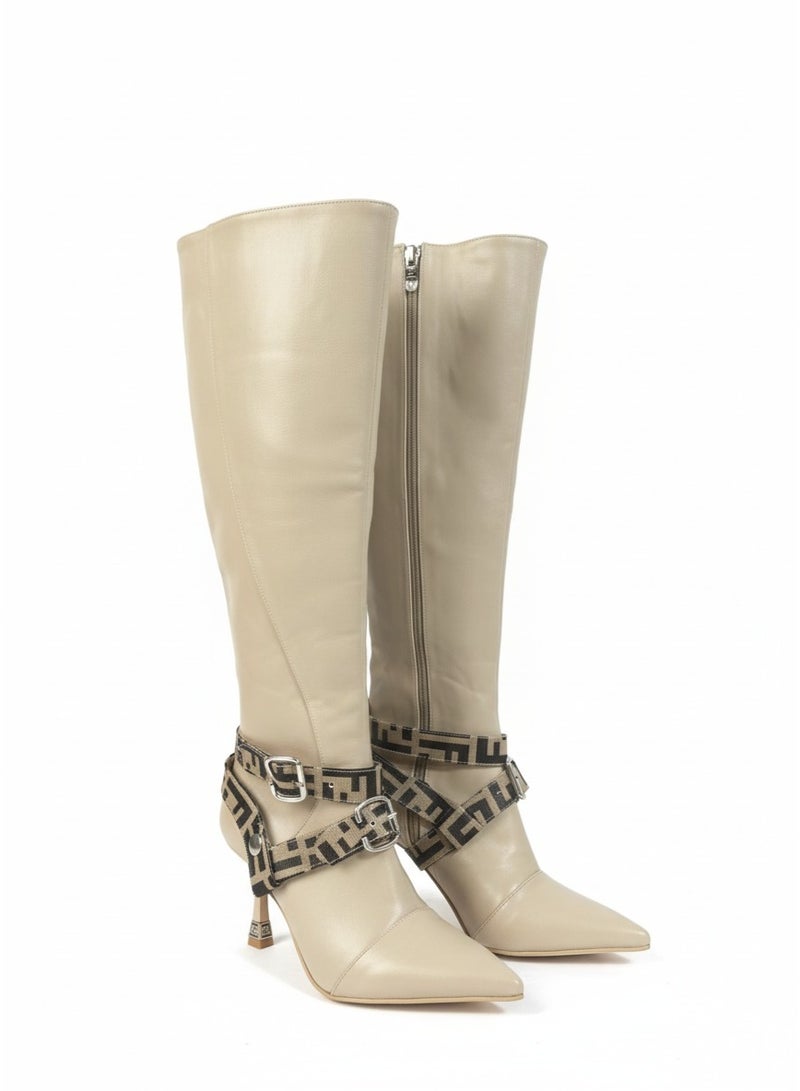 FENDI ROMA Elegant Knee-High Boots with Decorative Ankle Straps R-60 - Image 2