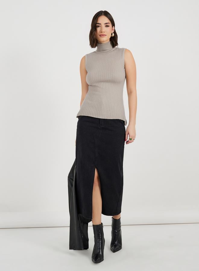 Styli Fitted Regular Length Sleeveless Turtle Neck Sweater - Image 2