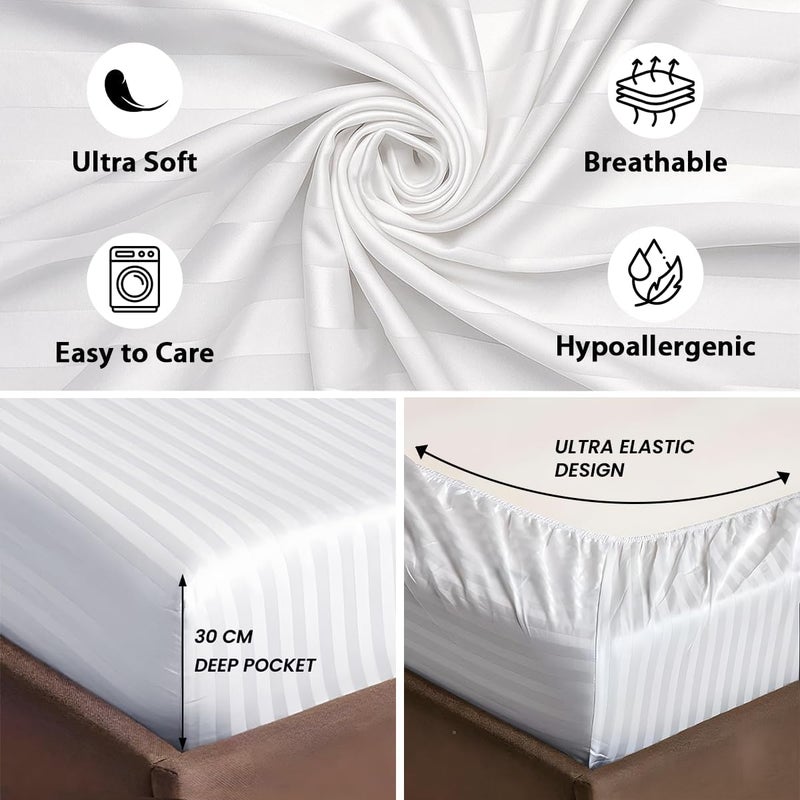 MOONCEE 6Pcs Bed Sheet King Size Set With Duvet Cover 220x240 Microfiber Bed Sheets Bedding Set Includes 1 Fitted Sheet, 1 Quilt Cover & 4 Pillows Cases (White, 6Pcs Duvet Cover Set- King) - Image 4