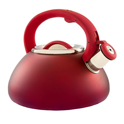 Primula Avalon Whistling Kettle - Whistling Spout, Locking Spout Cover, and Stay-Cool Handle - Stainless Steel - 2.5 Quarts - Matte Red (PAVRE-6225) - Image 1
