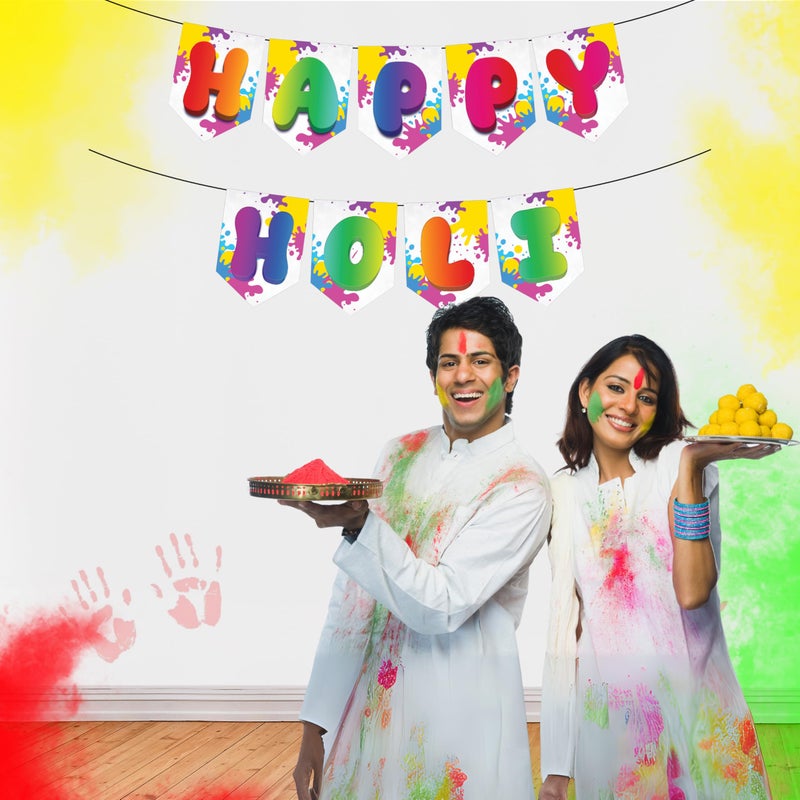 1iAM Happy Holi Decoration Items | 1pc 13.6X10.3cm "HAPPY HOLI" 300gsm Printed Paper Banner for Celebration of 14th March in Home, Office, Club, Schools, Collage, Restaurant, Apartment Decoration - Image 3