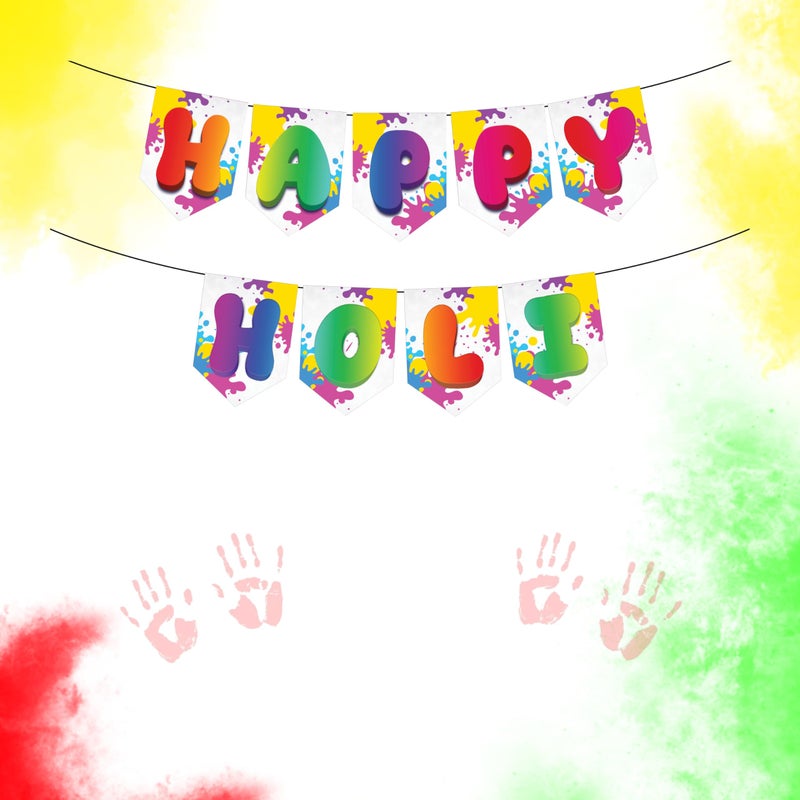 1iAM Happy Holi Decoration Items | 1pc 13.6X10.3cm "HAPPY HOLI" 300gsm Printed Paper Banner for Celebration of 14th March in Home, Office, Club, Schools, Collage, Restaurant, Apartment Decoration - Image 1