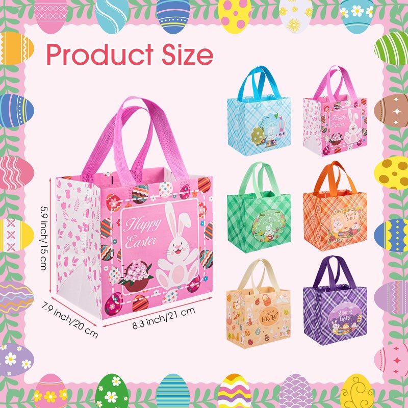 Litmitfu 6 Pcs Easter Gift Bags - Happy Easter Bags with Handles, Reusable Non-woven Easters Treat Goodie Goody Candy Tote Wrapping Bag Rabbit Bunny Basket for Easte Egg Hunt Acticity Party Favors Supplies - Image 3