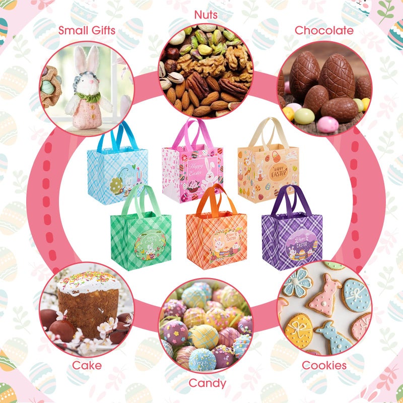Litmitfu 6 Pcs Easter Gift Bags - Happy Easter Bags with Handles, Reusable Non-woven Easters Treat Goodie Goody Candy Tote Wrapping Bag Rabbit Bunny Basket for Easte Egg Hunt Acticity Party Favors Supplies - Image 5