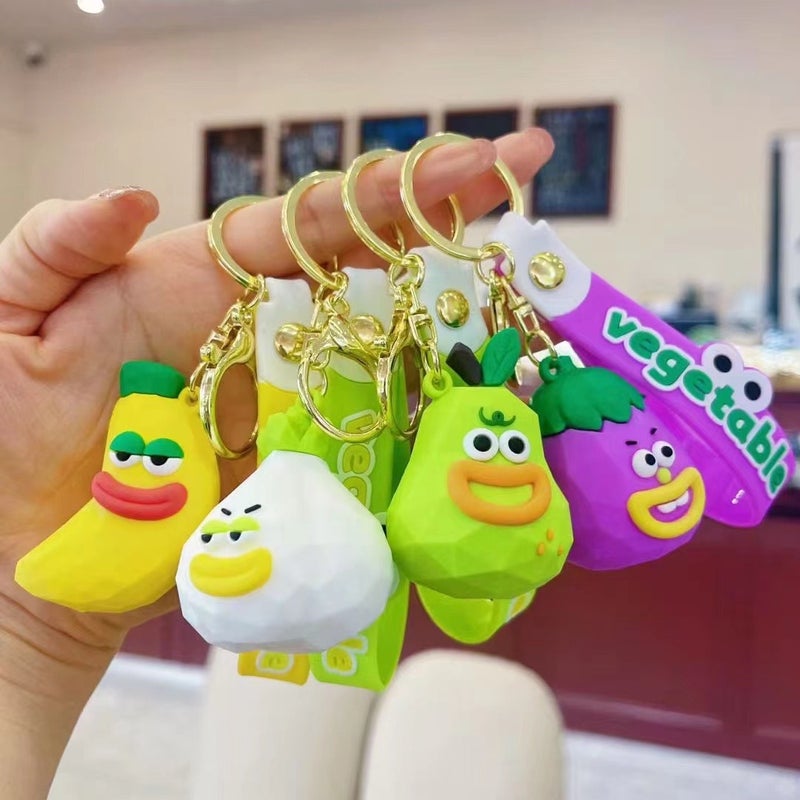Funny Fruit Keychain Creative Wood Carving Style Creative Cartoon Cute Fruit Fun Gift Small Gift - Image 2
