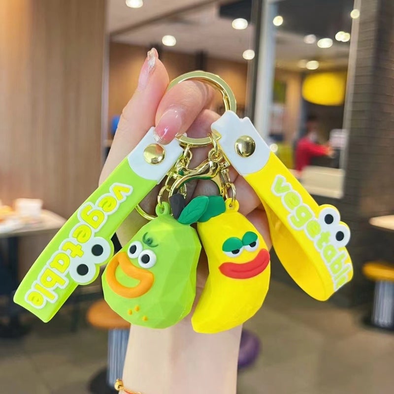 Funny Fruit Keychain Creative Wood Carving Style Creative Cartoon Cute Fruit Fun Gift Small Gift - Image 4