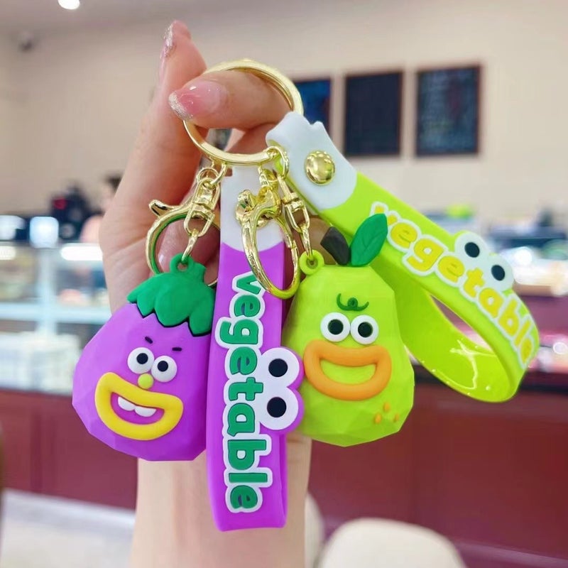 Funny Fruit Keychain Creative Wood Carving Style Creative Cartoon Cute Fruit Fun Gift Small Gift - Image 3
