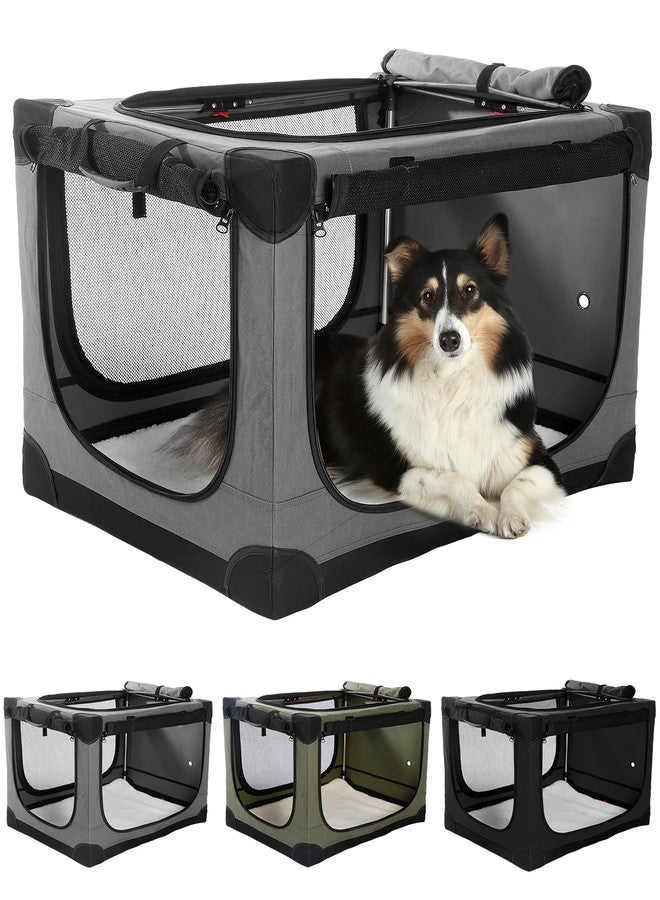 Veraste 24 Inch Collapsible Travel Dog Crate for Medium Large Dogs, Portable Dog Crate 4-Door Foldable Soft Kennel with Chew-Proof Mesh Windows for Indoor & Outdoor Travel,with Storage Bag,Grey - Image 1