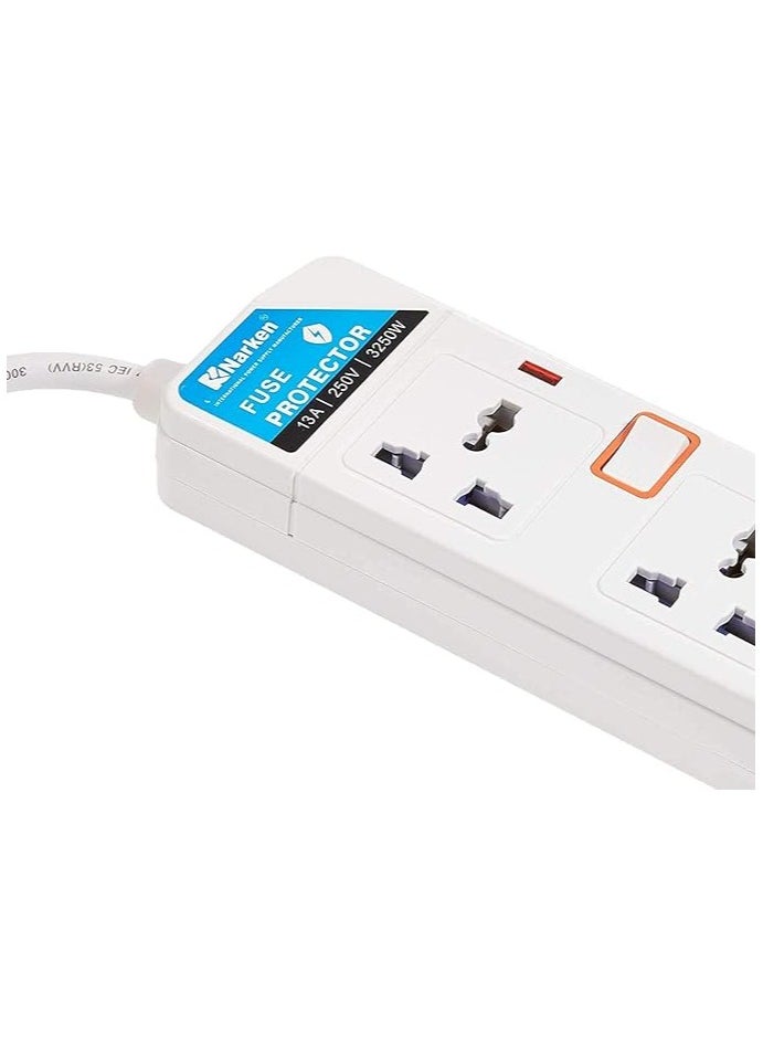 Narken - Electric Universal Extension Cord 5 Socket 3 Meter Power Strip Wire 13a Fuse Surge With Separate Single Switch and Indicate Light Max 13a, 3250w Ac 250v - Image 1
