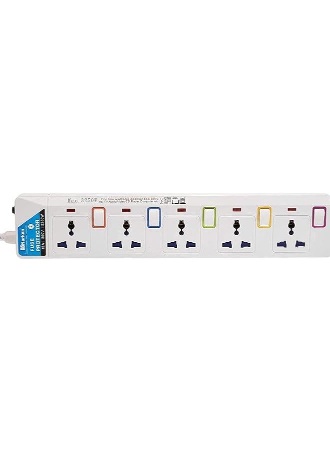 Narken - Electric Universal Extension Cord 5 Socket 3 Meter Power Strip Wire 13a Fuse Surge With Separate Single Switch and Indicate Light Max 13a, 3250w Ac 250v - Image 1