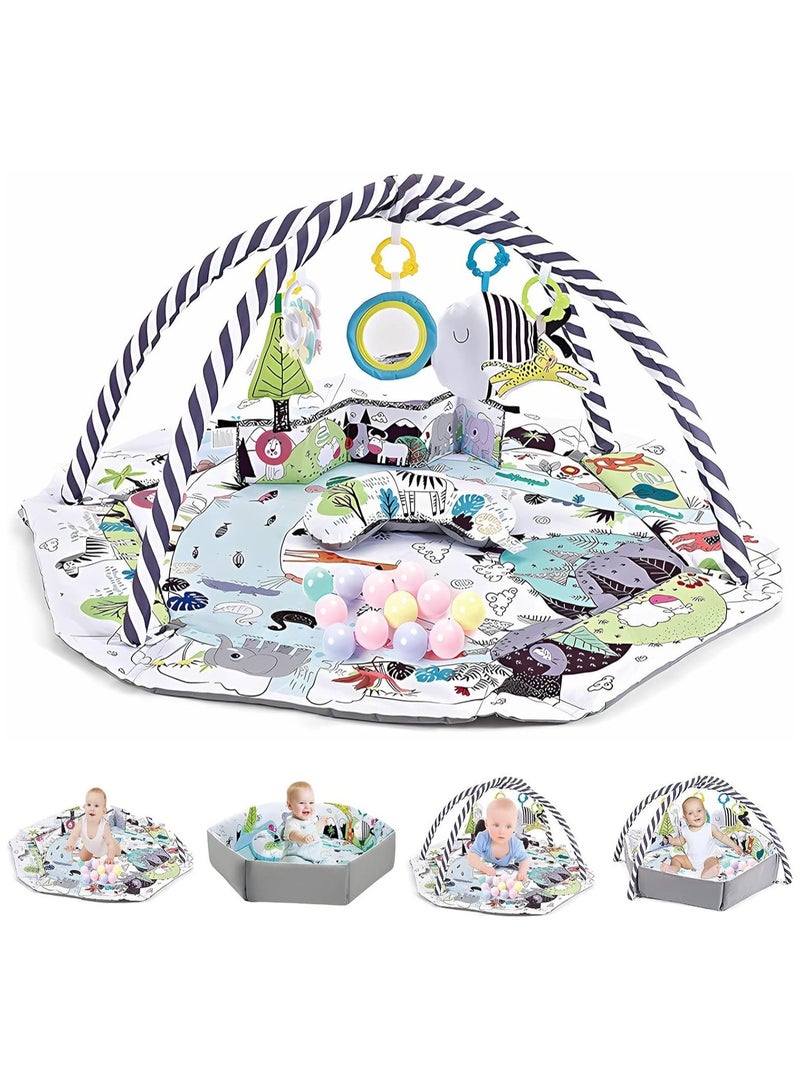 TOMSHOO سجادة لعب للأطفال 5 في 1، سجادة نشاط وقت البطن، مع 8 ألعاب قابلة للفصل لتنمية المهارات الحسية والحركية للأطفال حديثي الولادة، سجادة لعب للأطفال على الأرض، حفرة كرات، وسادة للحيوانات الأليفة، قابلة للغسل - Image 1