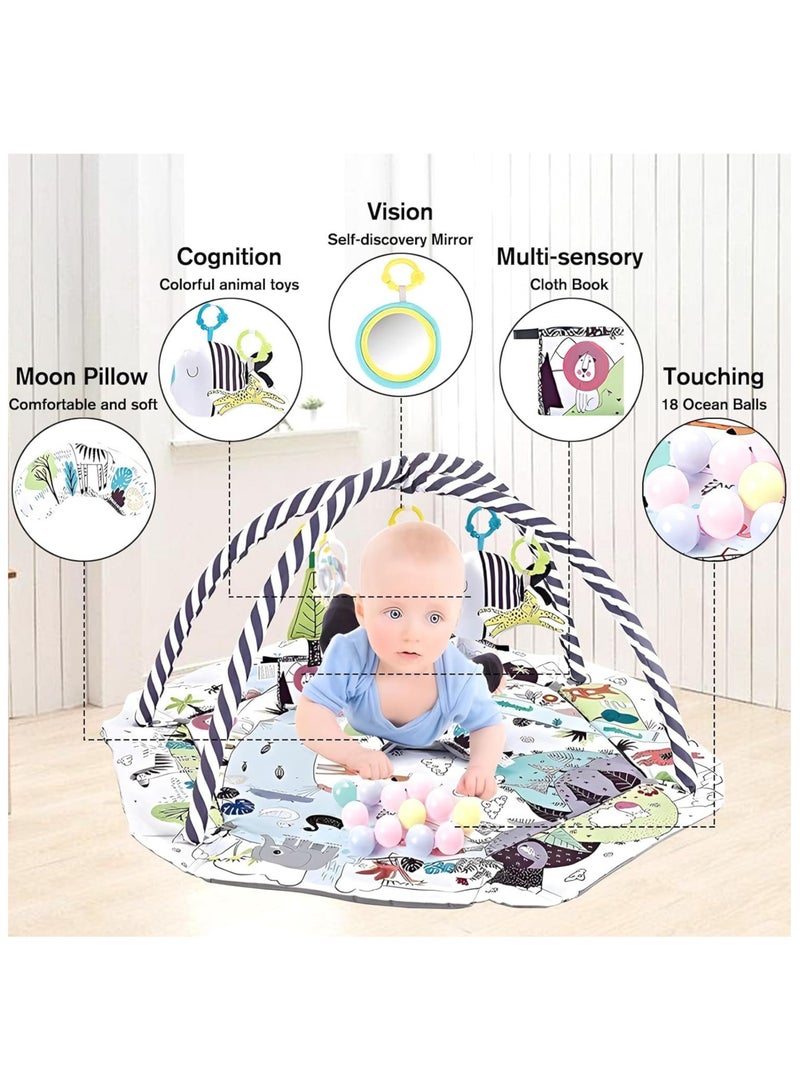 TOMSHOO سجادة لعب للأطفال 5 في 1، سجادة نشاط وقت البطن، مع 8 ألعاب قابلة للفصل لتنمية المهارات الحسية والحركية للأطفال حديثي الولادة، سجادة لعب للأطفال على الأرض، حفرة كرات، وسادة للحيوانات الأليفة، قابلة للغسل - Image 2