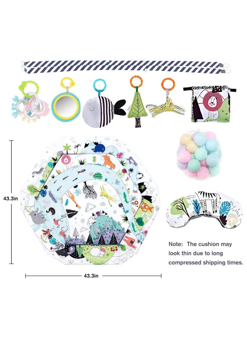 TOMSHOO سجادة لعب للأطفال 5 في 1، سجادة نشاط وقت البطن، مع 8 ألعاب قابلة للفصل لتنمية المهارات الحسية والحركية للأطفال حديثي الولادة، سجادة لعب للأطفال على الأرض، حفرة كرات، وسادة للحيوانات الأليفة، قابلة للغسل - Image 3