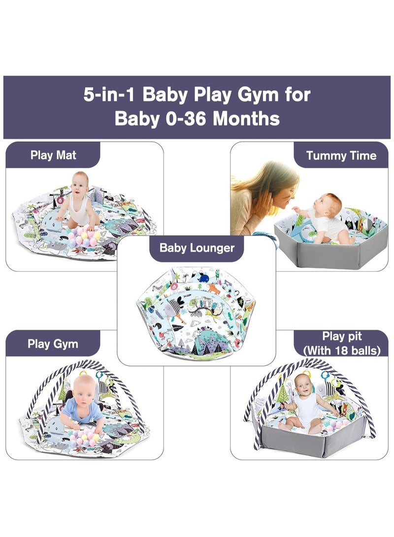 TOMSHOO سجادة لعب للأطفال 5 في 1، سجادة نشاط وقت البطن، مع 8 ألعاب قابلة للفصل لتنمية المهارات الحسية والحركية للأطفال حديثي الولادة، سجادة لعب للأطفال على الأرض، حفرة كرات، وسادة للحيوانات الأليفة، قابلة للغسل - Image 4