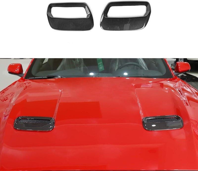 RT-TCZ ABS Hood Engine Air Vent Outlet Trim Cover Interior Accessories for Ford Mustang 2018 2019 2020 2021 2022, 2 PCS (Carbon Fiber Grain) - Image 1