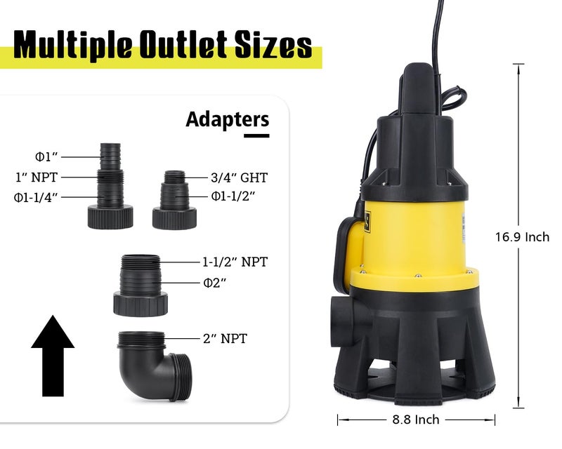 6699 6000GPH Submersible Sump Pump with Float Switch1.5HP Sewage Effluent Pump with 16FT Power Cord for Pool Draining, Flooded House, Sump Pit, Pond Water Removal - Image 5