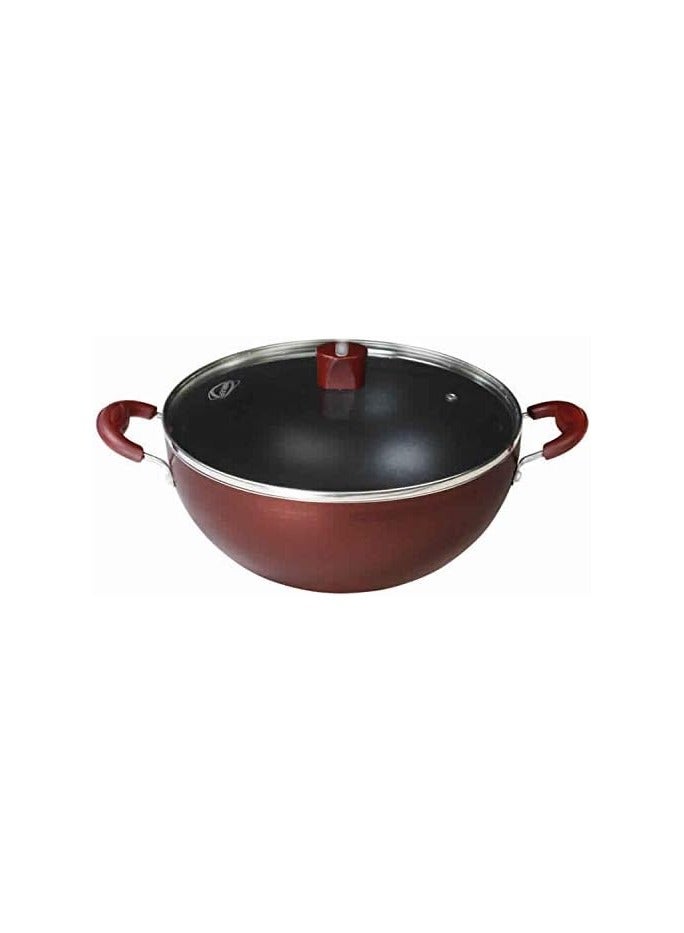NIRLEP by Bajaj Electricals Select J Class 3 Ltr 2.6 mm Aluminium Non Stick Induction Deep Kadhai with Lid (Maroon, 24 cm)
