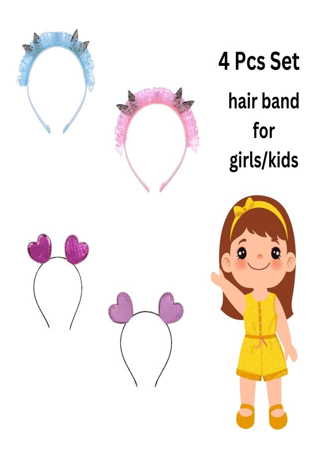 STRIPES® essentials Beautiful Cute Heart-shaped Design Silk Net Fabric 4 Piece Headband For Your Childe Baby Girls/Girls Head Band | Girls Stylish Hair band | (Multicolor) - Image 4