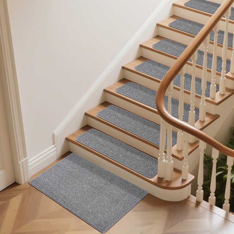 DONJOP 9x30 Inch Stair Treads for Wooden Steps Indoor(15-Pack) â€“ Non Slip Adhesive Peel and Stick Carpet Stair Treads, Washable & Reusable Stair Runner Rugs for Kids Elders and Pets-Grey - Image 2