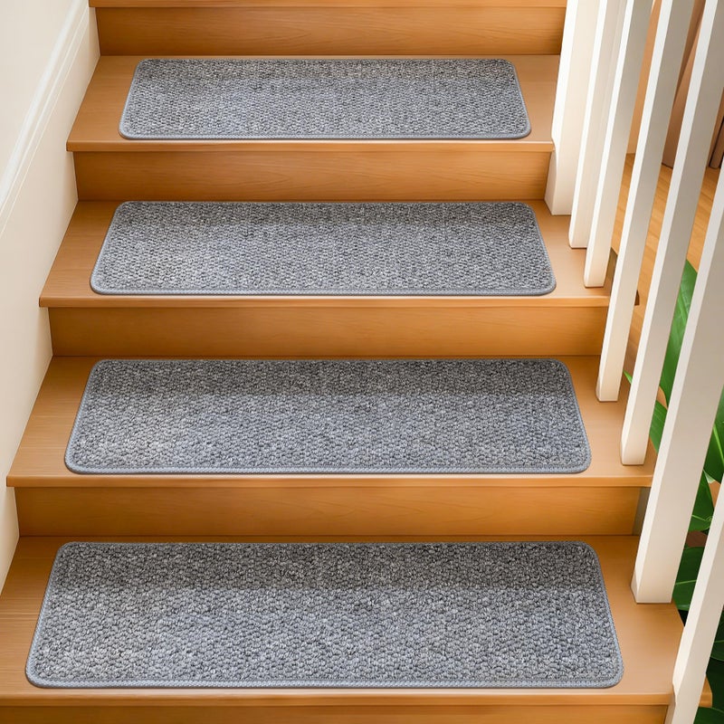 DONJOP 9x30 Inch Stair Treads for Wooden Steps Indoor(15-Pack) â€“ Non Slip Adhesive Peel and Stick Carpet Stair Treads, Washable & Reusable Stair Runner Rugs for Kids Elders and Pets-Grey - Image 1