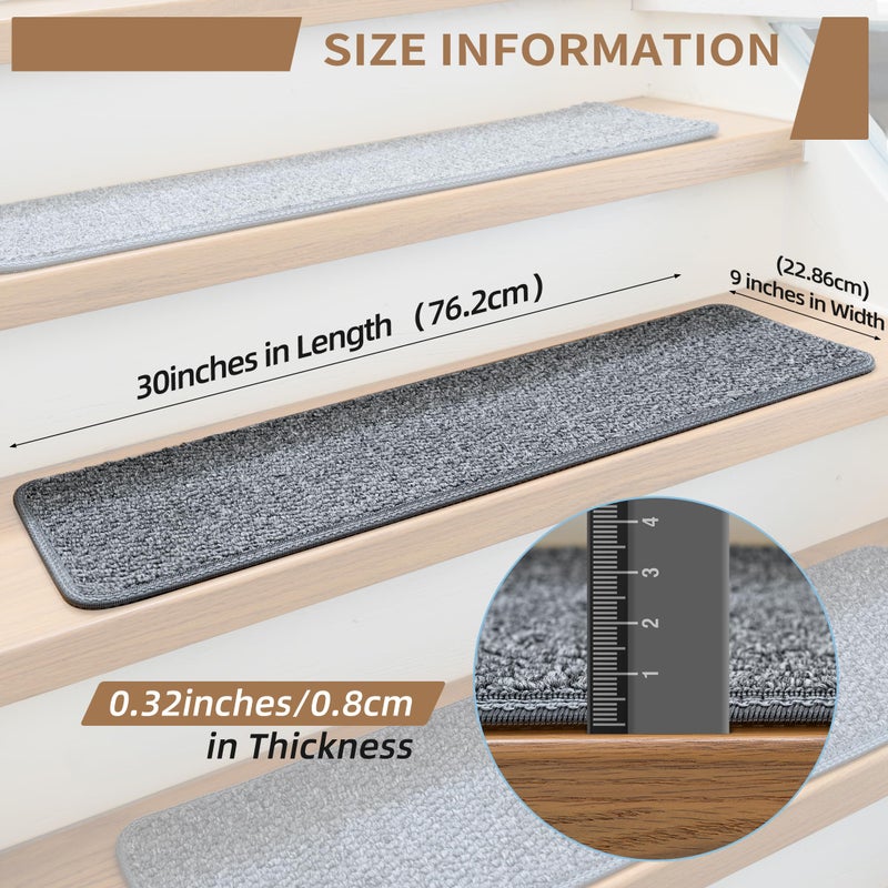 DONJOP 9x30 Inch Stair Treads for Wooden Steps Indoor(15-Pack) â€“ Non Slip Adhesive Peel and Stick Carpet Stair Treads, Washable & Reusable Stair Runner Rugs for Kids Elders and Pets-Grey - Image 4