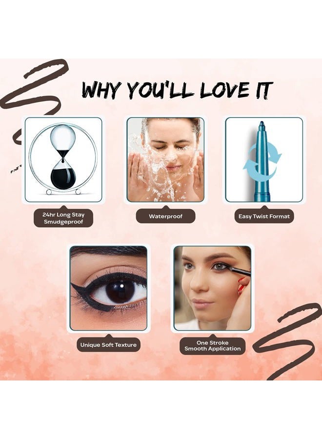 Facescanada Ultime Pro Twist Eyeliner Pencil - Brown | 24 HR Long Stay | Intense Color In One Stroke | Matte Finish & Soft Texture | Waterproof & Smudge Proof | 0.01 Oz/0.35g - Image 4
