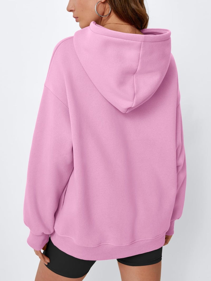EFAN Womens Oversized Hoodies Fleece Hooded Sweatshirts Y2K Teen Girls Fall Fashion Comfrt Outfits 2026 Cute Clothes with Pockets Pink XL - Image 3