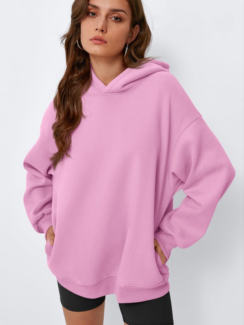 EFAN Womens Oversized Hoodies Fleece Hooded Sweatshirts Y2K Teen Girls Fall Fashion Comfrt Outfits 2026 Cute Clothes with Pockets Pink XL - Image 2