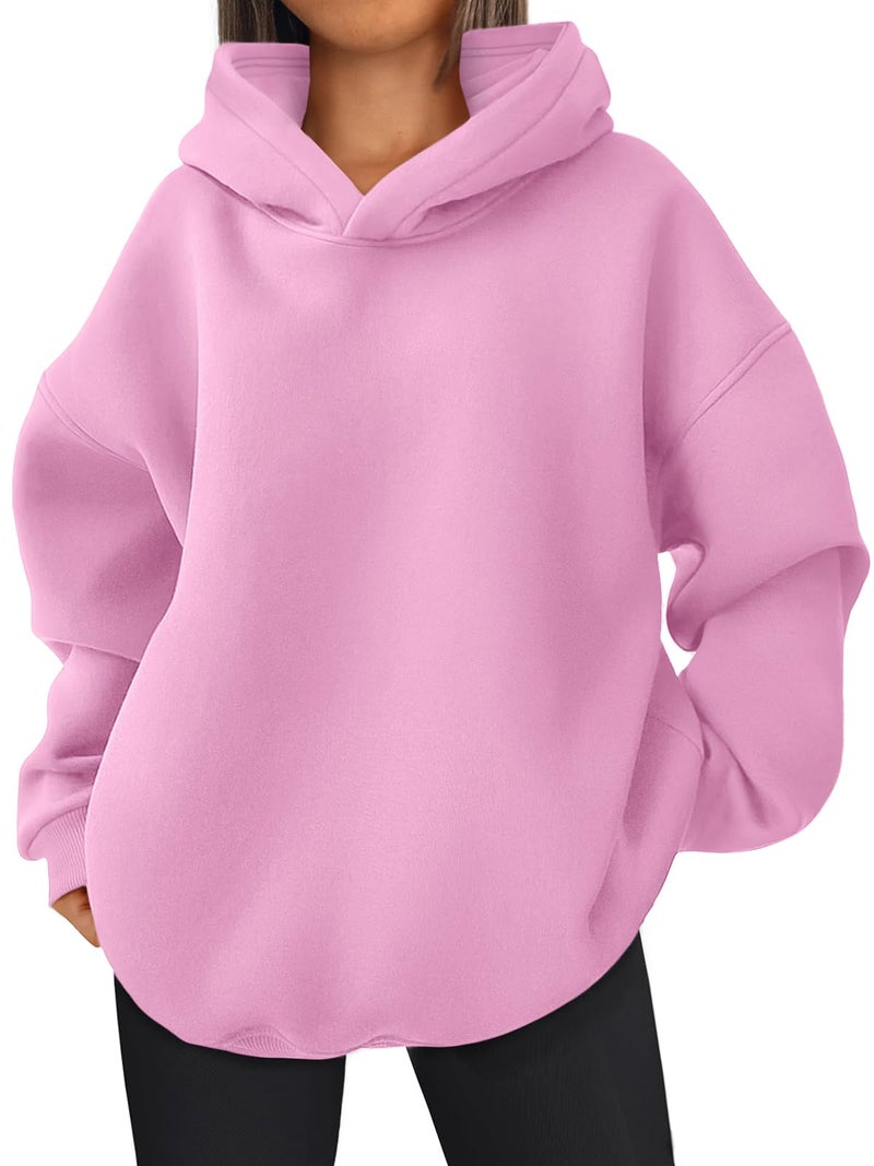 EFAN Womens Oversized Hoodies Fleece Hooded Sweatshirts Y2K Teen Girls Fall Fashion Comfrt Outfits 2026 Cute Clothes with Pockets Pink XL - Image 1