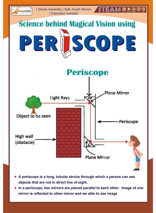 StepsToDo Diy Periscope Making Kit Make Your Own Spy Toy Periscopes Making Set Reflection Toy Scientific Toy Building Set, Kids, Beige - Image 2