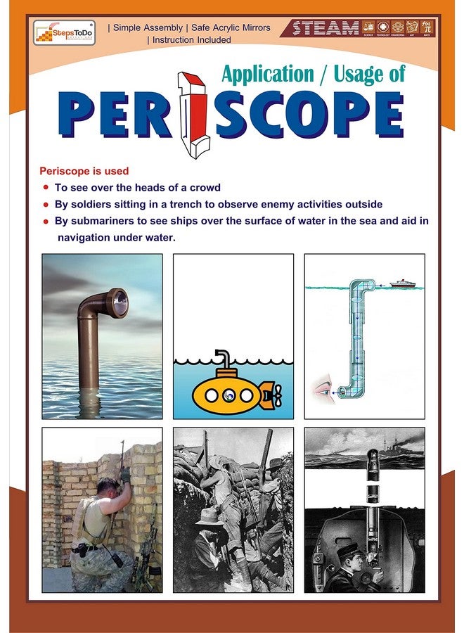 StepsToDo Diy Periscope Making Kit Make Your Own Spy Toy Periscopes Making Set Reflection Toy Scientific Toy Building Set, Kids, Beige - Image 3