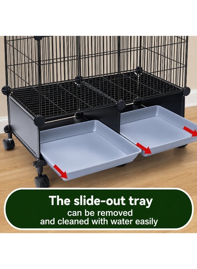 46" Multi-Layer Parrot Cage on Wheels - Sturdy Metal Pet Playpen with Feeders & Double Sliding Trays for Indoor Use - Image 3