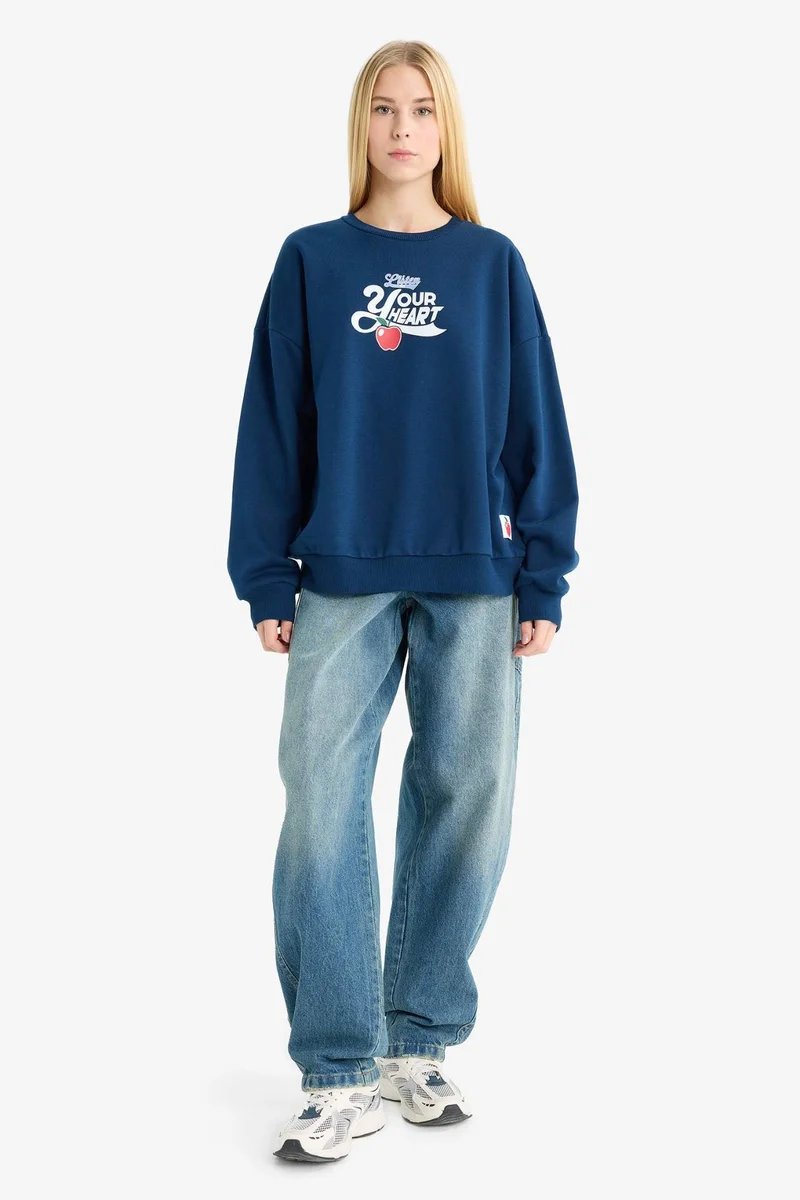 DeFacto Oversize Loose Fit Crew Neck Printed Thick Sweatshirt
