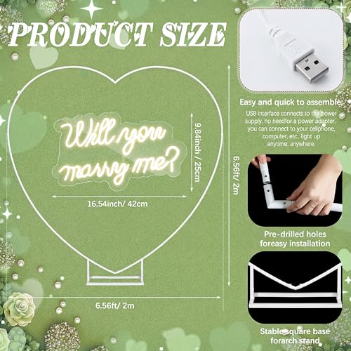 Kittmip Proposal Decorations Kit Will You Marry Me LED Neon Light Metal Heart Stand Carpet 2000 Rose Petals 30 Artificial Roses for Proposal Engagement Rose on The Stand Not IncludeWhite - Image 3