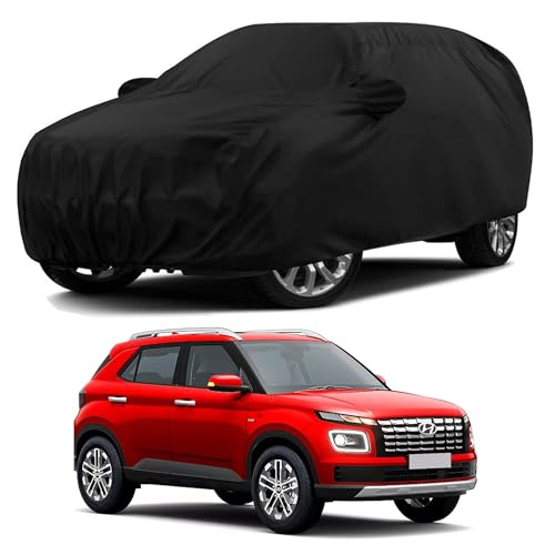 Sulfar 100% Water Resistant Car Body Cover Compatible with Mirror for Hyundai Venue (Triple Stitched, Full Bottom Elastic, Black) - Image 1