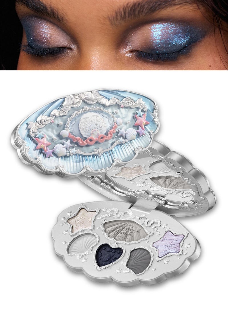 Flower Knows Shell's Jewel Eyeshadow Palette – 6 Smoky Grey u0026 Silver Tones with Matte and Shimmer – 03 Deep Sea - Image 1