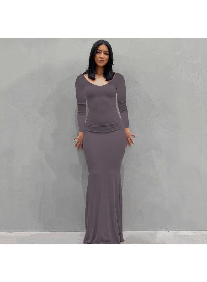 Kardashian Skims European And American Women's Dress Casual Slim-fit Long-sleeve Home Dress