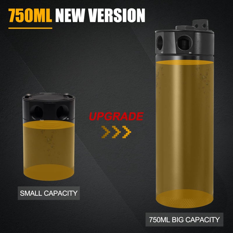 TEMSONE Universal 2 Port Aluminum 750ml Baffled Oil Catch Can Reservoir Tank with Breather Filter and Drain Valve - Image 3