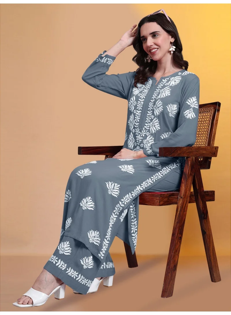 Alaya grey Women Hand Embroidered Chikankari Rayon kurta set AL4084KS for Women | Best Price UAE