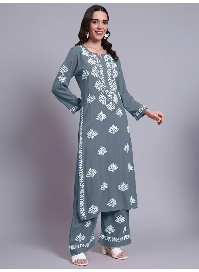 Alaya grey Women Hand Embroidered Chikankari Rayon kurta set AL4084KS for Women | Best Price UAE