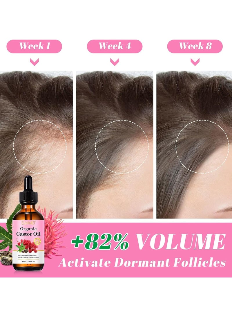 Elaimei Organic Castor Oil Hair Growth 60ml 100% Pure Natural & Organic Castor Oil Rich in Omega & Ricinoleic Acid for Stronger Hair Lash & Brow Castor Serum for Hair Beard Eyelash Eyebrow Growth - Image 3