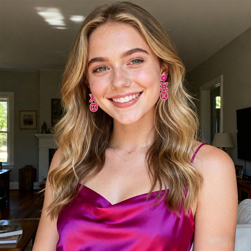 BVGA Valentineâ€™s Day Earrings Beaded XOXO Drop Earrings Fashion Trendy Crystal Big Love Dangle Hot Pink Earrings for Women Statement Jewelry (Rosy XO) - Image 4